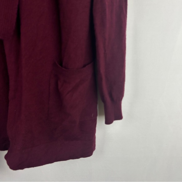 Theory Maroon Red Abie Evian Drape Layer Front Wool Long Cardigan Sweater S - Picture 2 of 7